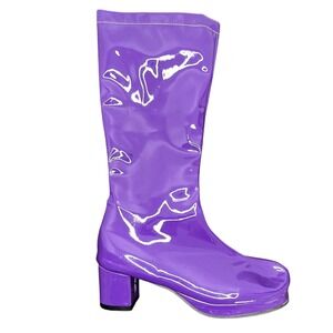 Shiny latex look purple knee high gogo boots